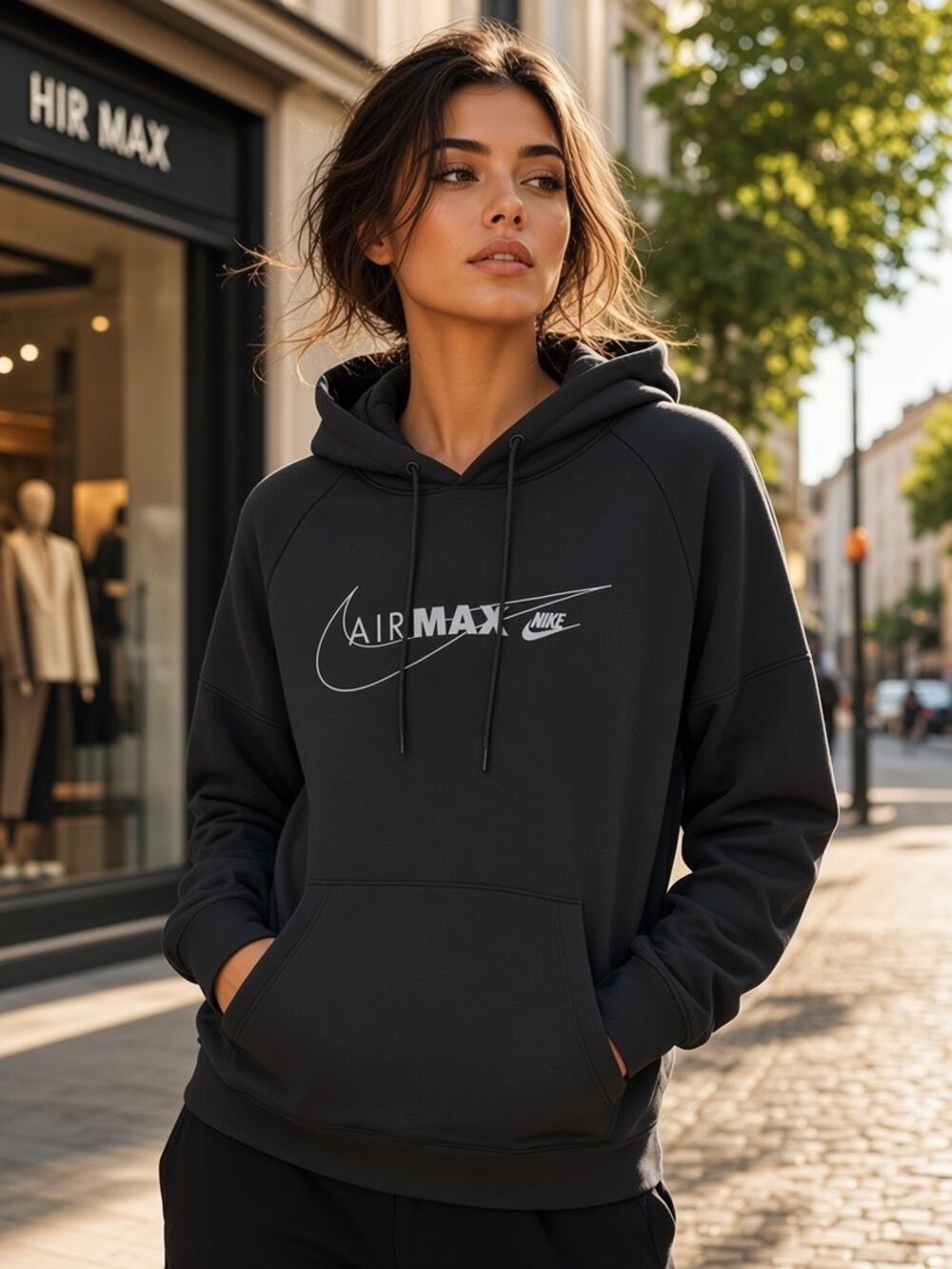 Nike Air Max Womens Large Black Hoodie Sweatshirt Pullover Athletic EUC